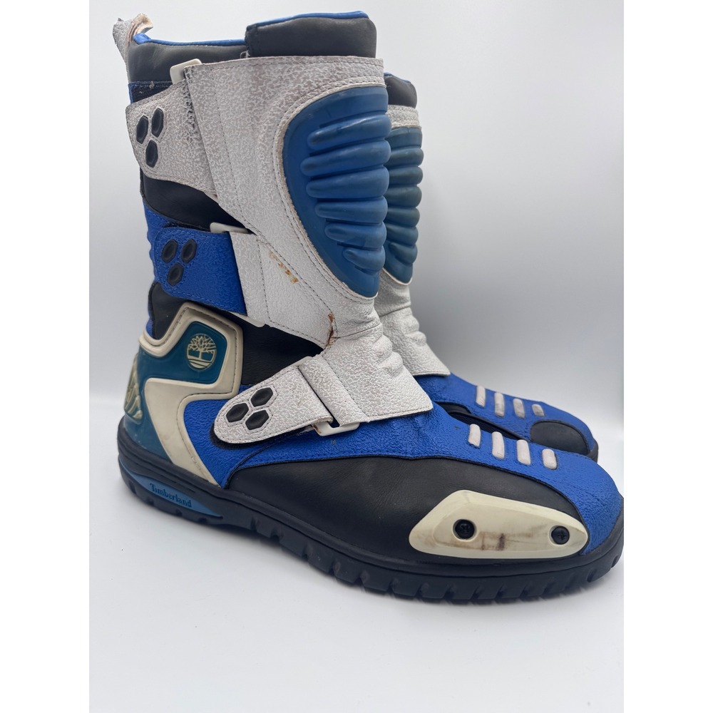 Vintage Timberland Y2K Gorpcore Moto Boots Blue Black White 42046 Mens 11M